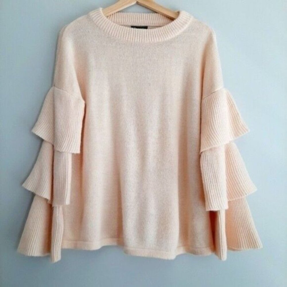 LUMIERE NEW Ruffle Sleeve Pullover Sweater Knit Top Blush Pink Sz M